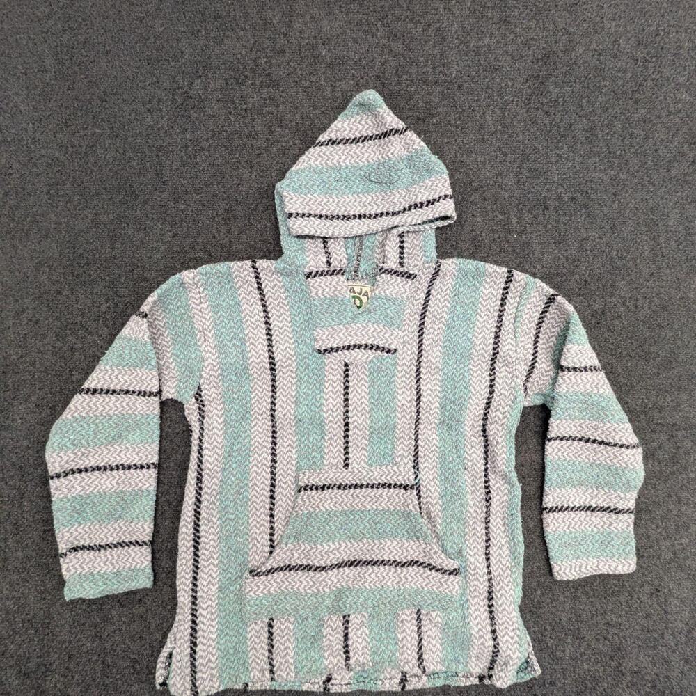 Earth Ragz Hoodie L Outdoor Pullover Long Sleeve White Black Striped Sweatshirt